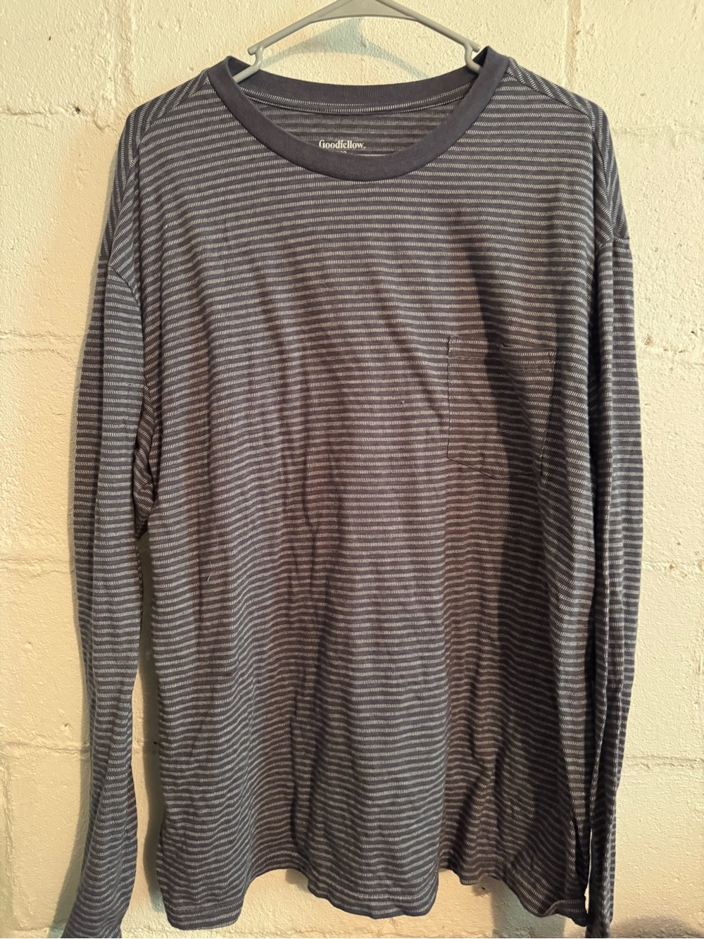 Goodfellow & Co Men's Long-Sleeve Striped Crewneck in Charcoal and Light Gray